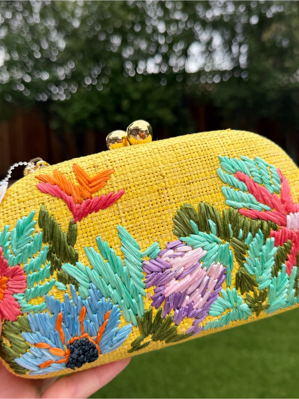 Anthropologie Yellow Embroidered Floral Clutch